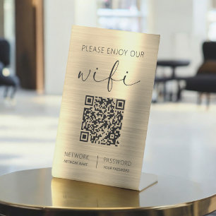 Gold QR Code Please Enjoy Our Wifi Pedestal Sign