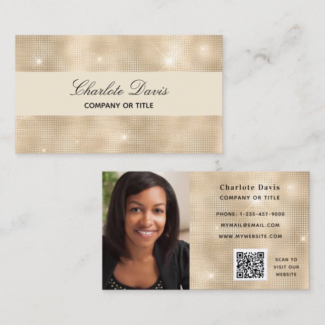 Gold qr code profile photo business card (Front/Back)