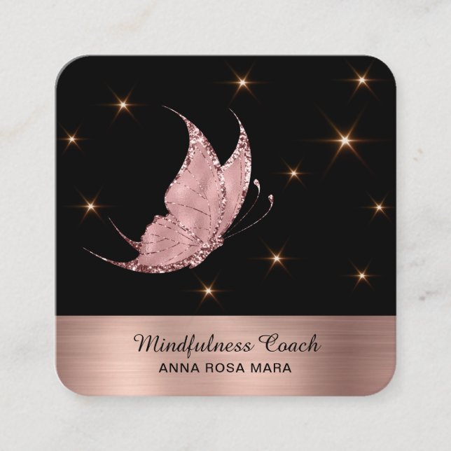*~* Gold QR code Star Glitter Butterfly Mystical  Square Business Card (Front)