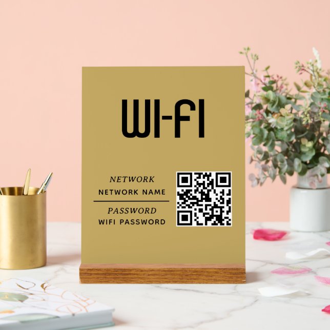 Gold QR Code Wifi Network Name & Password  Acrylic Sign (Wedding)