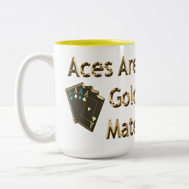 Gold Quad Aces Poker Cards, Two-Tone Coffee Mug (Left)