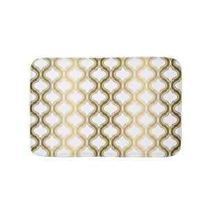 Gold Quatrefoil On White Background Bath Mat