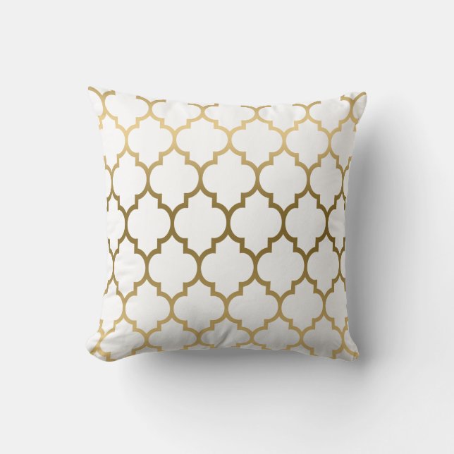 Gold Quatrefoil Pattern Custom Background Throw Pillow (Front)