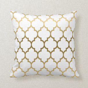 Gold Quatrefoil Pattern Custom Background Throw Pillow