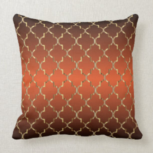 Gold Quatrefoil Pattern on Burnt Orange Throw Pillow