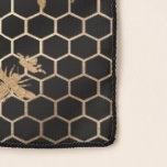 Gold Queen Bee and Honeycomb on Black Scarf<br><div class="desc">Glittery gold bees with crowns and a gold honeycomb pattern on a black background.</div>