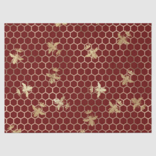 Gold Queen Bees and Honeycomb on Red Decoupage Tissue Paper