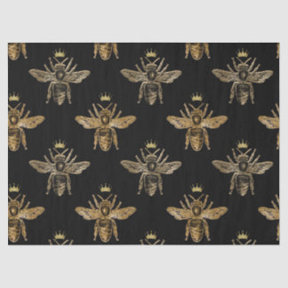 Gold Queen Bees on Black Decoupage Tissue Paper