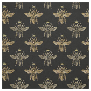 Gold Queen Bees on Black Fabric