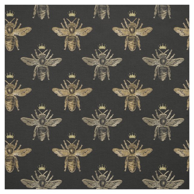 Gold Queen Bees on Black Fabric (Swatch)