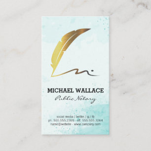 Gold Quill Feather Pen Scribble Logo   Watercolor Business Card