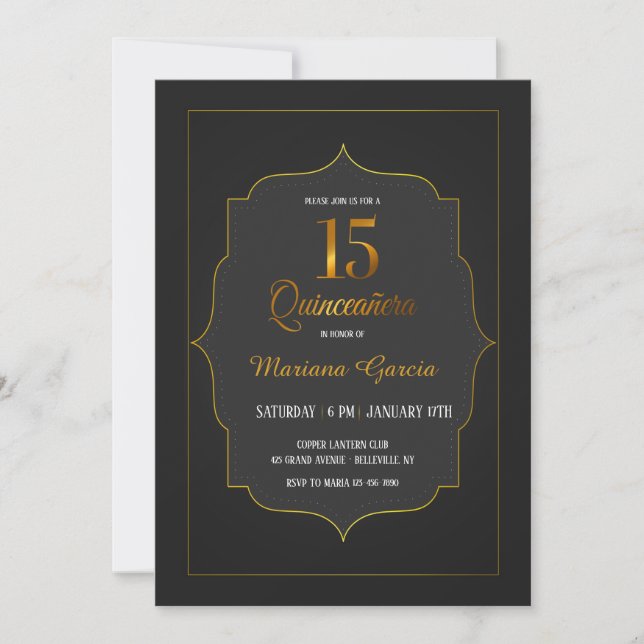 Gold Quinceañera Invitation (Front)