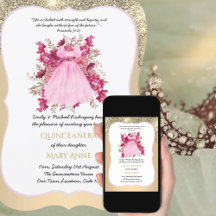 Gold Quinceañera Rose Floral Elegance Invitation