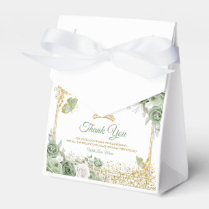 Gold Quinceañera Sage Green Crown Butterfly Favor Box