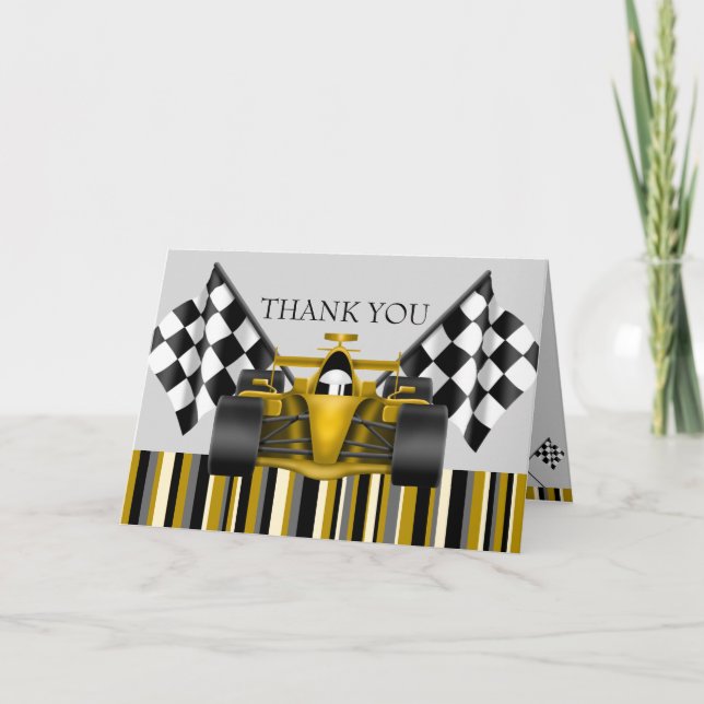 Gold Race Car Thank You Card (Front)