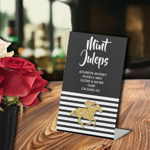 Gold Racehorse Mint Julep Bridal Shower Pedestal Sign