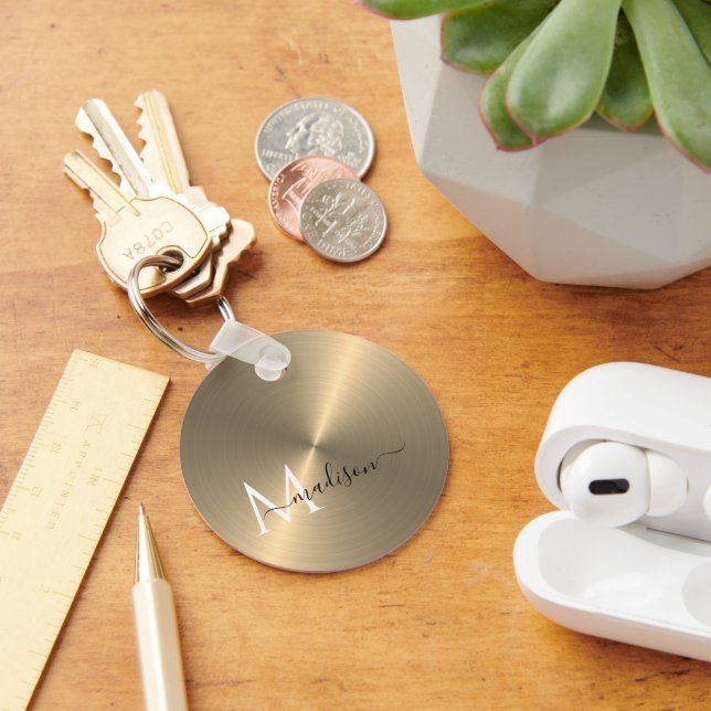 Gold Radial Metallic Script Name Keychain (Desk)