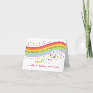 Gold Rainbow Art Party Birthday Thank You Card
