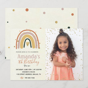 Gold Rainbow Boho Birthday Invitation With Photo