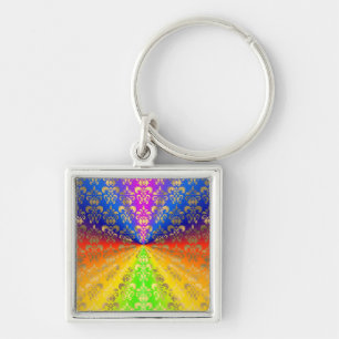 Gold rainbow damask keychain