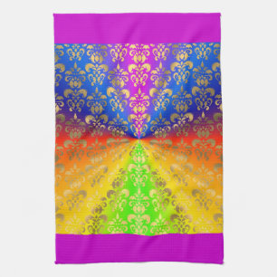 Gold rainbow damask kitchen towel