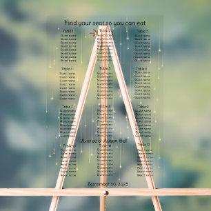 Gold Rainfall String lights Wedding Seating Chart