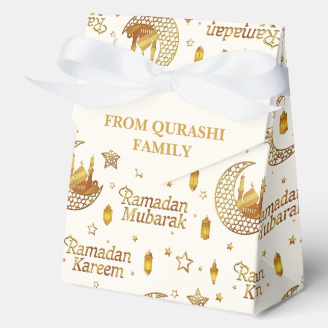 Gold Ramadan Mubarak Pattern with Custom Name Favor Box (Front)