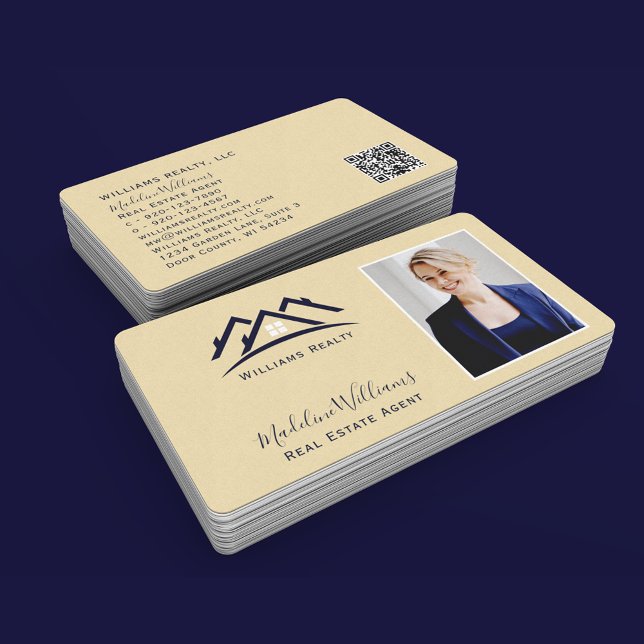Gold Real Estate Agent Photo QR Code Business Card (Creator Uploaded)