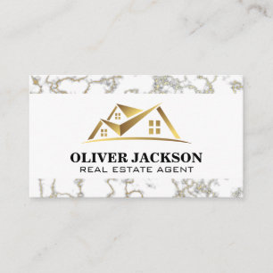 Gold Real Estate Logo Marble Trim Business Card