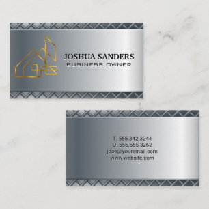 Gold Real Estate Logo Metal Background Business Card