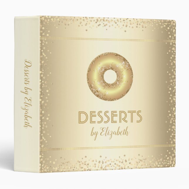 Gold recipe cookbook glitter doughnut modern glam binder (Front/Spine)