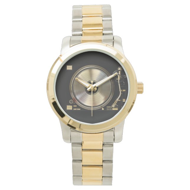 gold record turntable watch (Front)