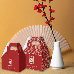 Gold Rectangle Double Happiness Chinese Wedding Favor Box
