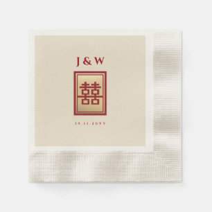 Gold Rectangle Double Happiness Chinese Wedding Napkin