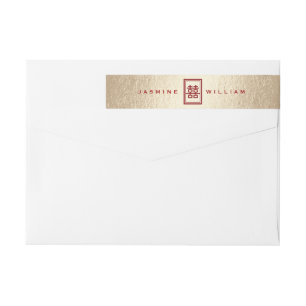 Gold Rectangle Double Happiness Chinese Wedding Wrap Around Label