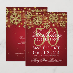 Gold Red 50th Birthday Save Date Winter Invitation