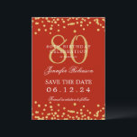 Gold Red 80th Birthday Save the Date Details Invitation<br><div class="desc">Elegant "70th Birthday Party" design with faux glitter confetti & details text. Easy to use and easy to personalize. Order Today!</div>