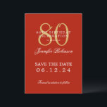 Gold Red 80th Birthday Save the Date  Invitation<br><div class="desc">Elegant "80th Birthday Party" design with a formal typography script,  custom name,  and detailed text. Easy to use and easy to personalize. Order Today!</div>