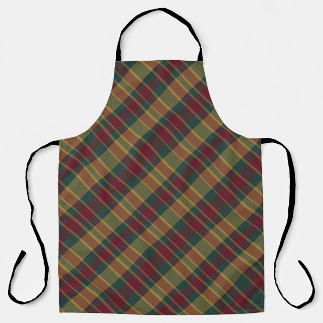 Gold Red And Green Christmas Plaid Print Apron (Front)