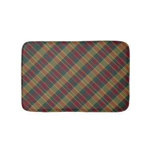Gold Red And Green Christmas Plaid Print Bath Mat