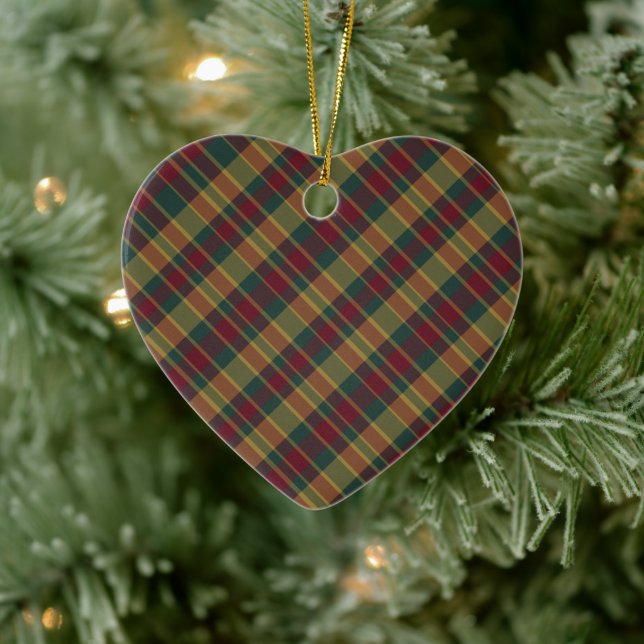 Gold Red And Green Christmas Plaid Print Ceramic Ornament (Tree)