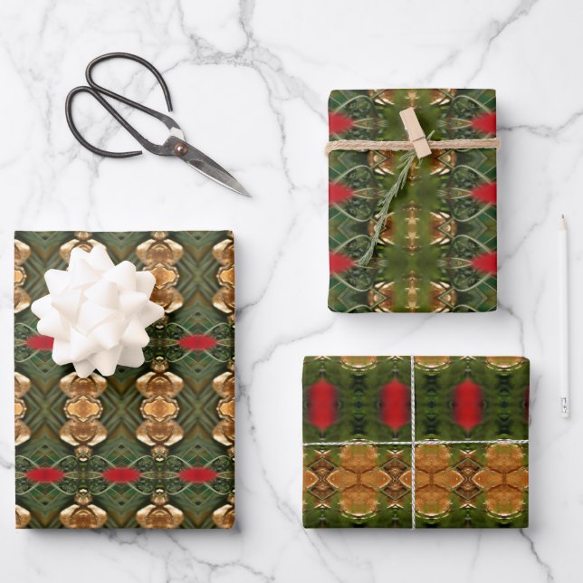 Gold Red And Green Wrapping Paper Sheet (Front)