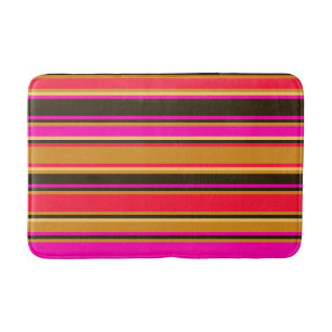 Gold, Red, and Magenta Striped Bath Mat