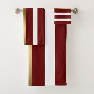 Gold Red And White Stripes Bath Towel Set