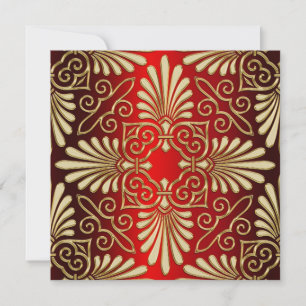Gold Red Art Deco Mariage damassé Invitation