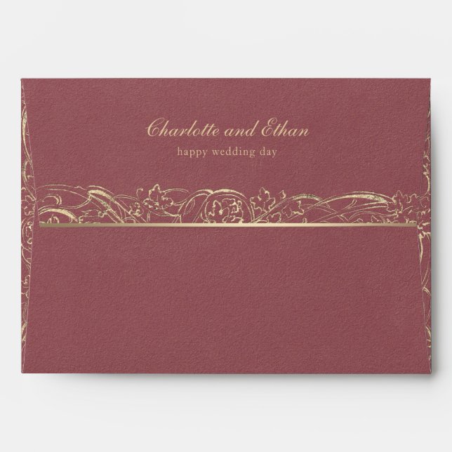 Gold & Red Baroque Border Wedding Envelope (Back (Top Flap))