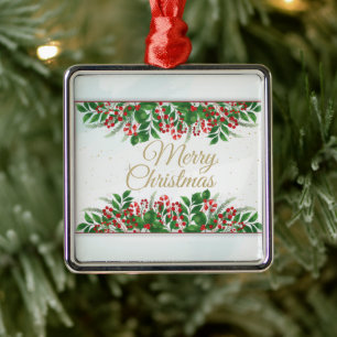 Gold, Red Barri Merry Christmas Married Metal Ornament