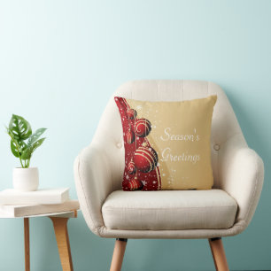 Gold Red Baubles Season's Greetings Pillow
