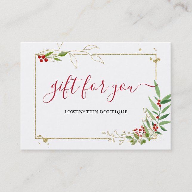 Gold Red Berry Christmas Holiday Gift Certificate (Front)