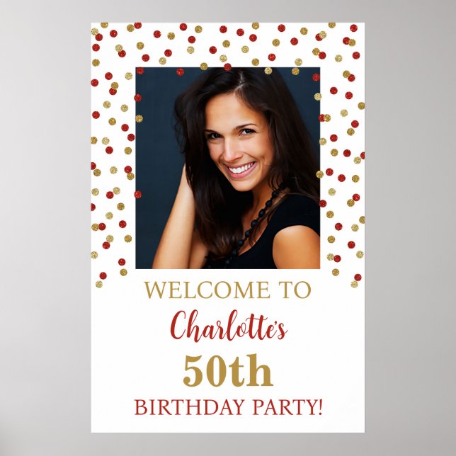 Gold Red Birthday Party Custom 20x30 Photo Poster (Front)